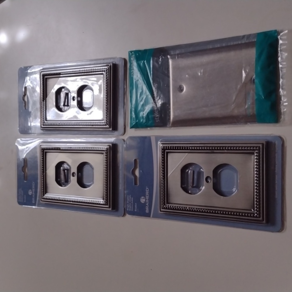 NEW Brainerd Set of 4 Silver Metal Socket Outlets